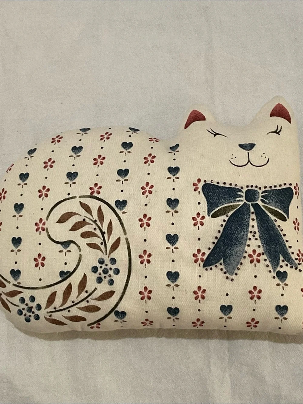 Folk Art Cat Rabbit Pillows Stuffed Bead Embellished Farmhouse Scandinavian Boho